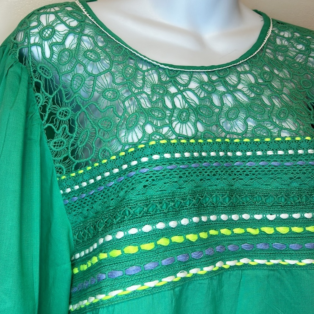 ANTHROPOLOGIE Bl^nk Green Boho Peasant Lightweight Summer Blouse Size Large - Picture 4 of 11